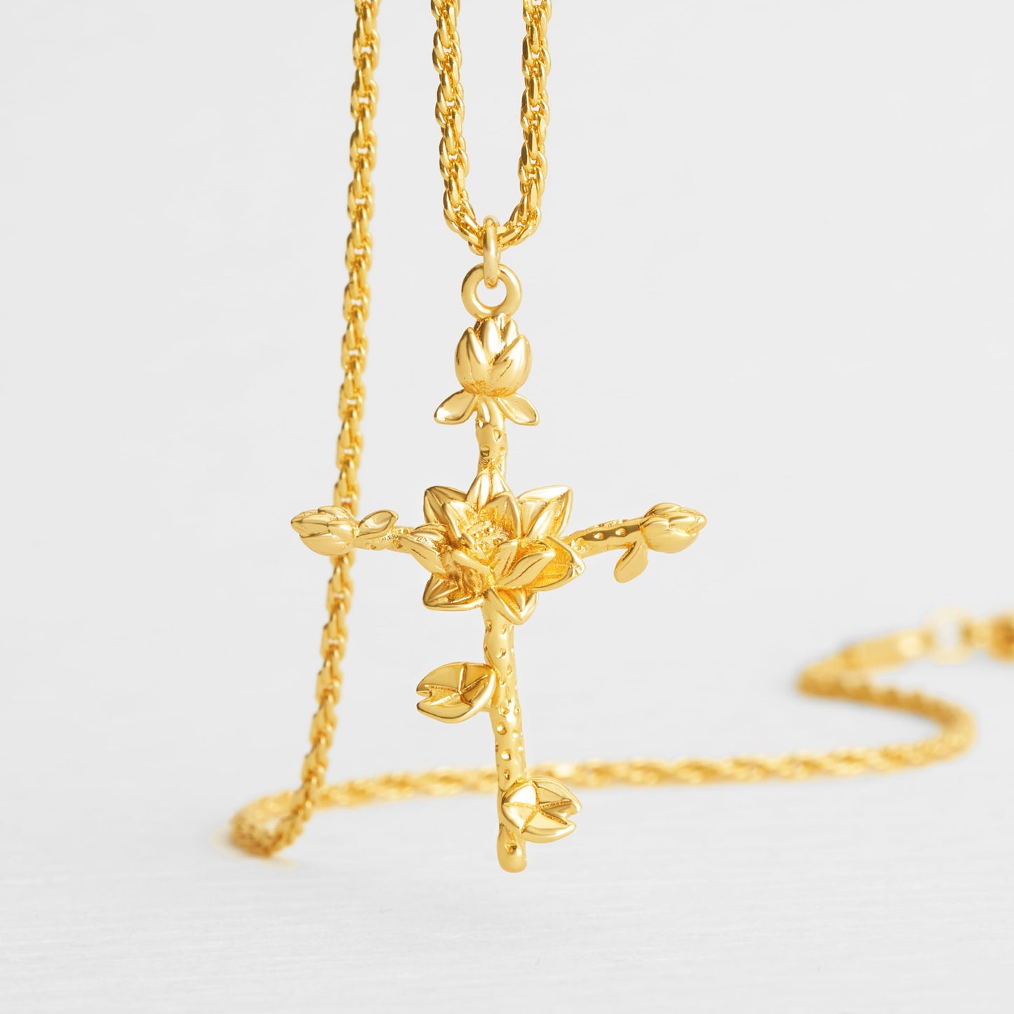 Floral Cross July Lotus Birth Flower Necklace
