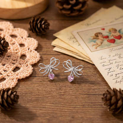 Christmas Bow Heart Earrings