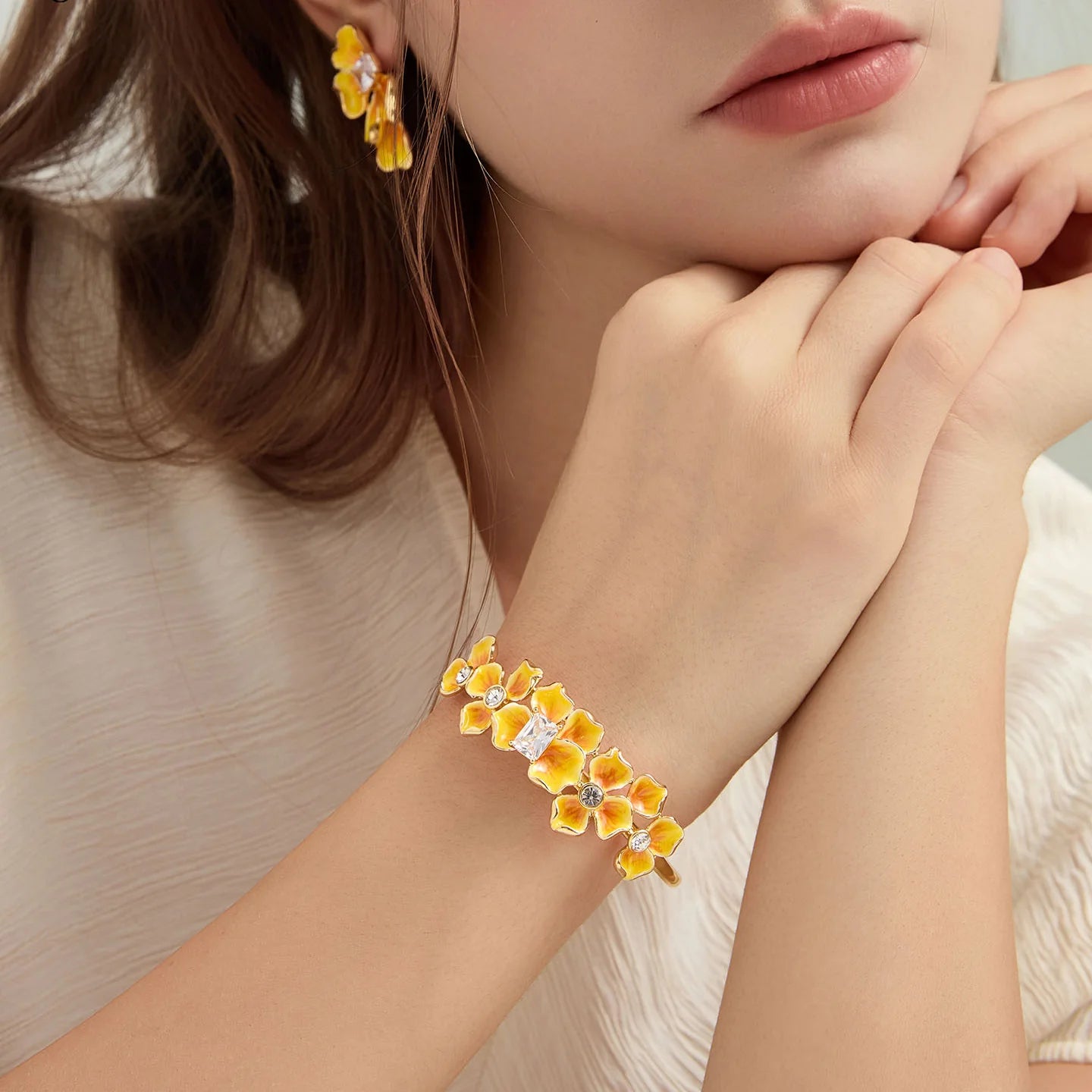 Golden Pansy Bangle Bracelet