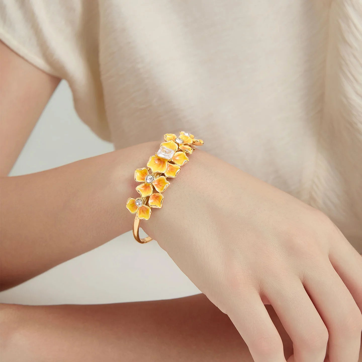 Golden Pansy Bangle Bracelet
