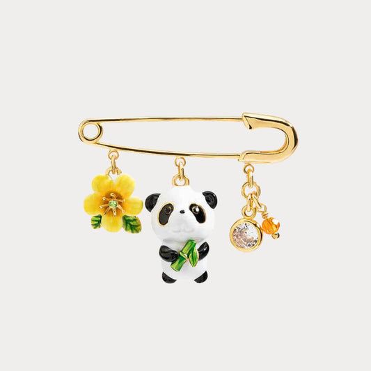 Panda & Frangipani Brooch