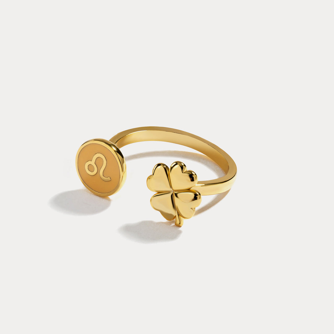 Zodiac Sign Four-leaf Clover Ring