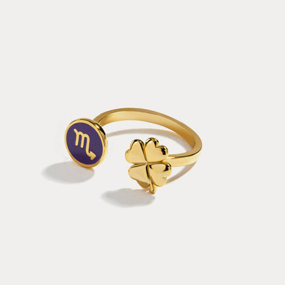 Zodiac Sign Four-leaf Clover Ring