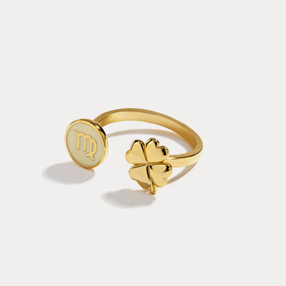 Zodiac Sign Four-leaf Clover Ring