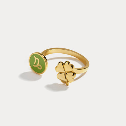 Zodiac Sign Four-leaf Clover Ring