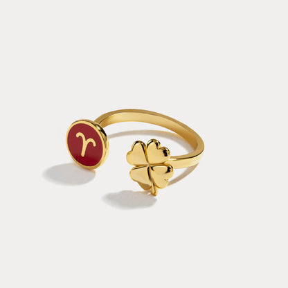 Zodiac Sign Four-leaf Clover Ring