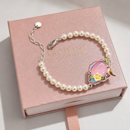 Pink Agate Garden Bird Pearl Bracelet
