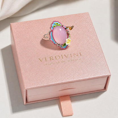 Pink Agate Garden Bird Ring