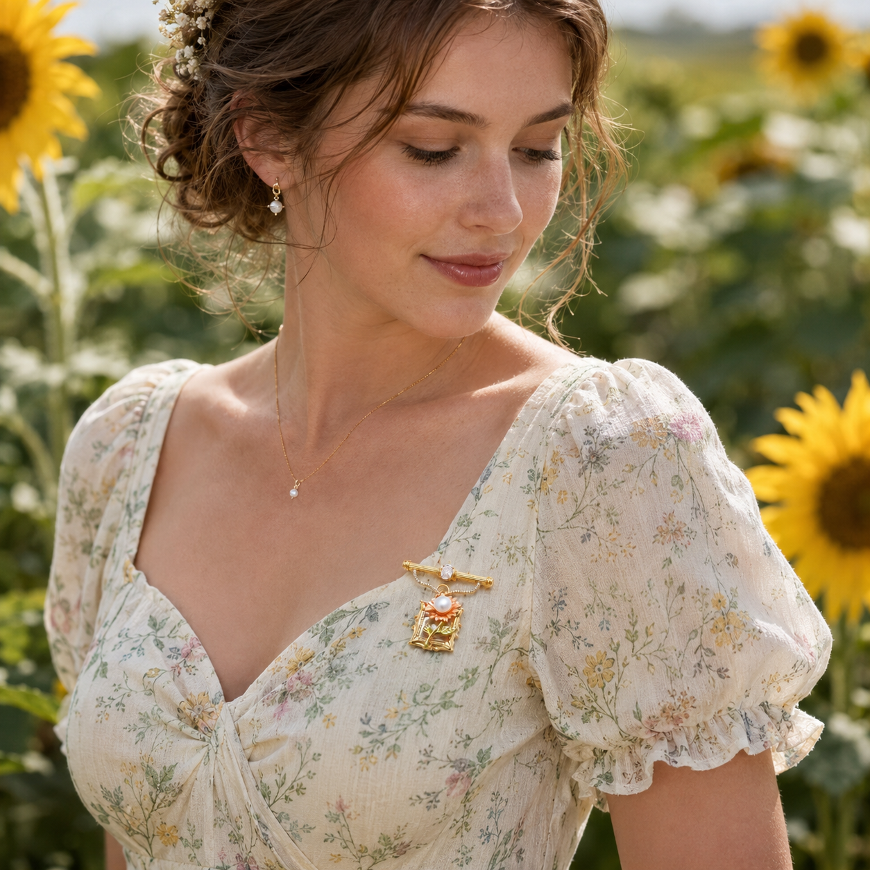 Oil Painting Sunflower Brooch