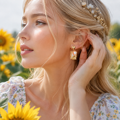 Oil Painting Sunflower Earrings