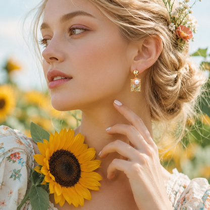 Oil Painting Sunflower Earrings