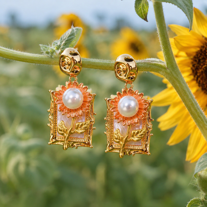 Oil Painting Sunflower Earrings