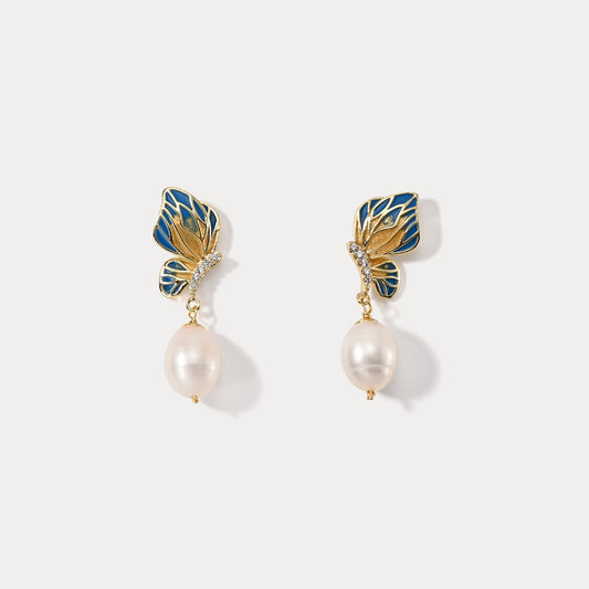 Butterfly Pearl Dangling Earrings
