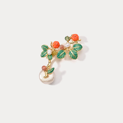 Persimmon Pearl Brooch
