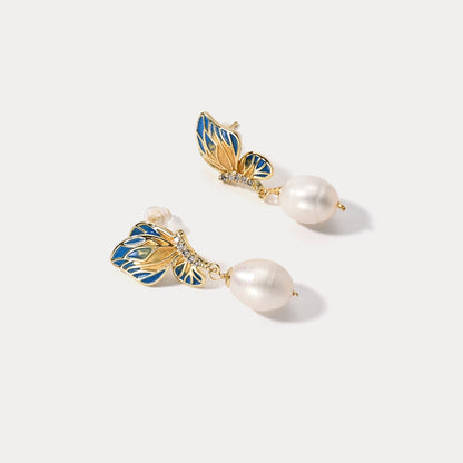 Butterfly Pearl Dangling Earrings