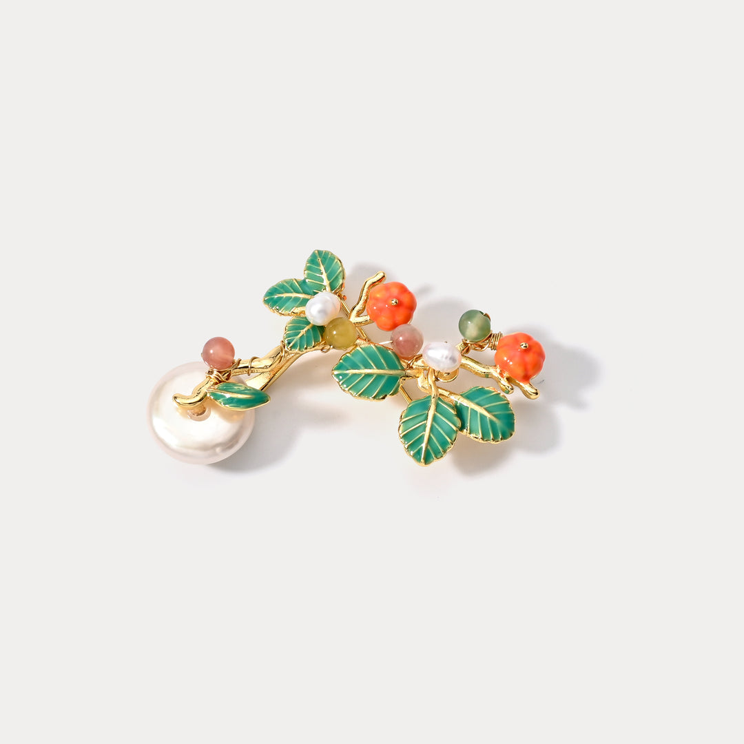Persimmon Pearl Brooch
