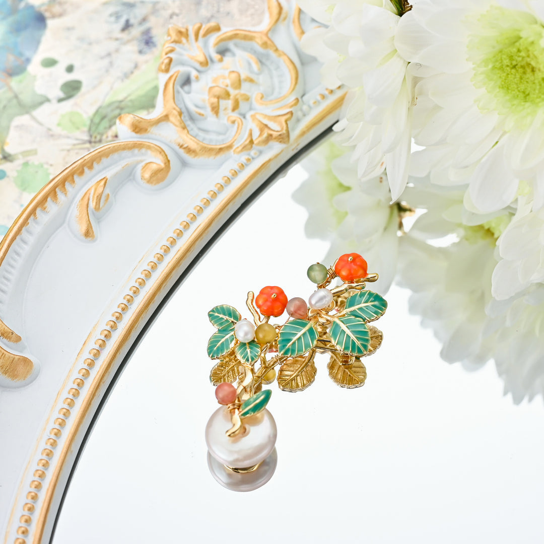 Persimmon Pearl Brooch