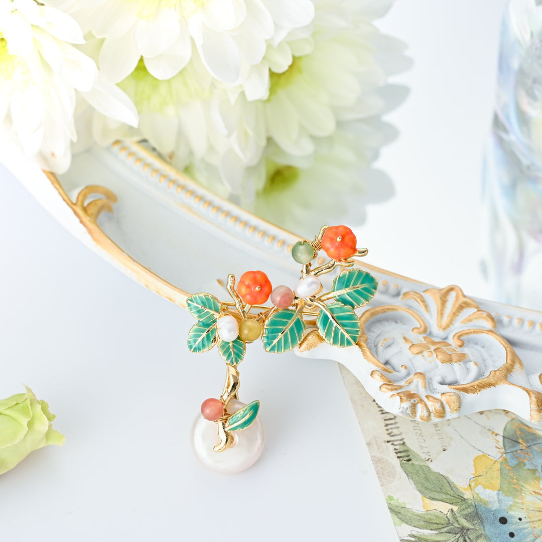 Persimmon Pearl Brooch