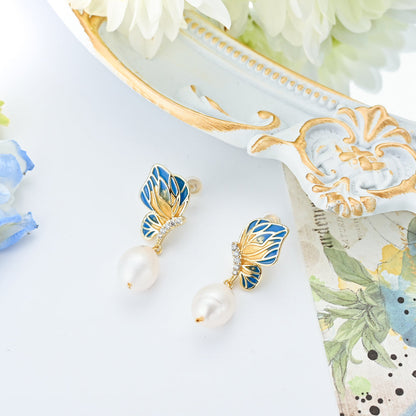 Butterfly Pearl Dangling Earrings