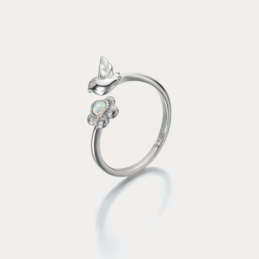 Bird and Flower Opal Ring