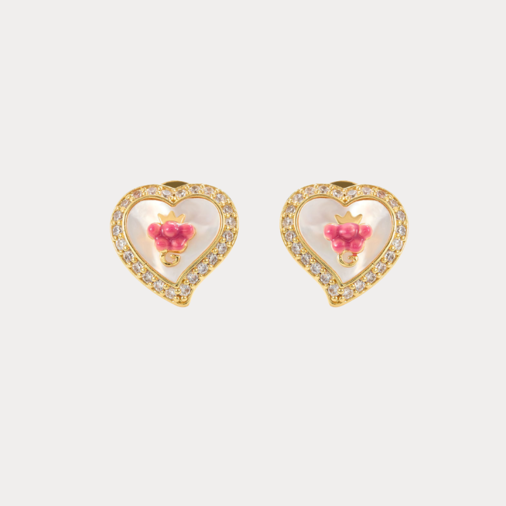 Grape Heart Halo Earrings