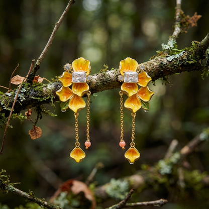 Golden Pansy Stud Earrings