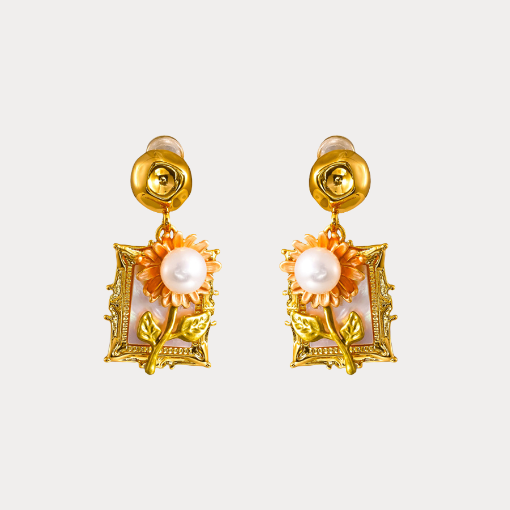 Oil Painting Sunflower Earrings