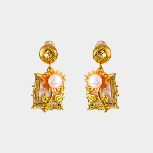 Oil Painting Sunflower Earrings