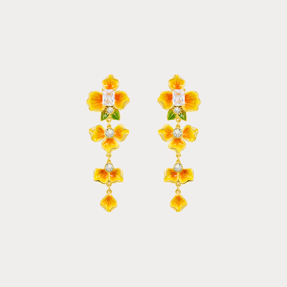 Golden Pansy Drop Earrings
