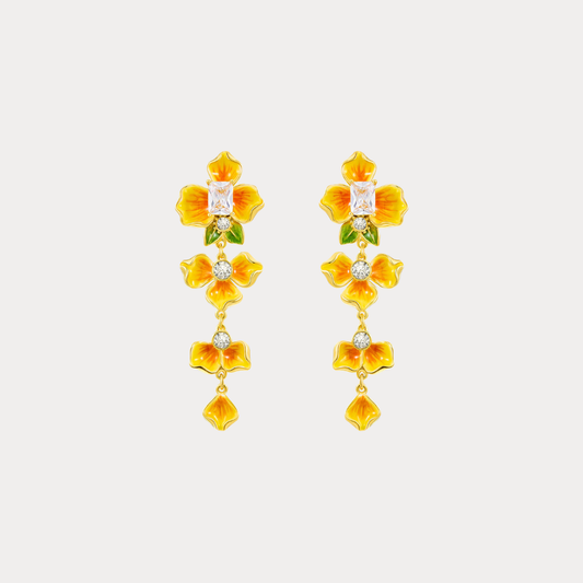 Golden Pansy Drop Earrings