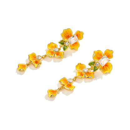 Golden Pansy Drop Earrings