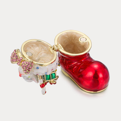 Santa's Christmas Boot & Cat Trinket Box