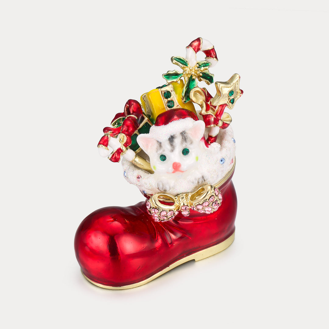 Santa's Christmas Boot & Cat Trinket Box