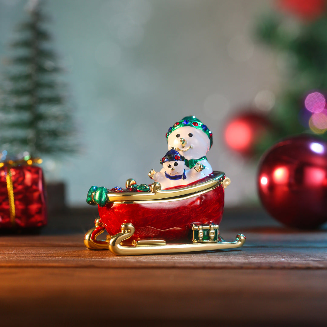 Snowmen on Sled Trinket Box