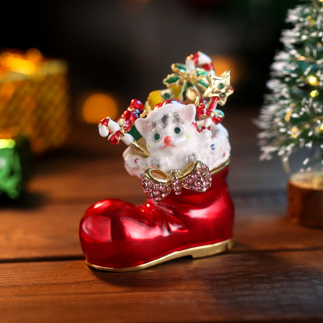 Santa's Christmas Boot & Cat Trinket Box