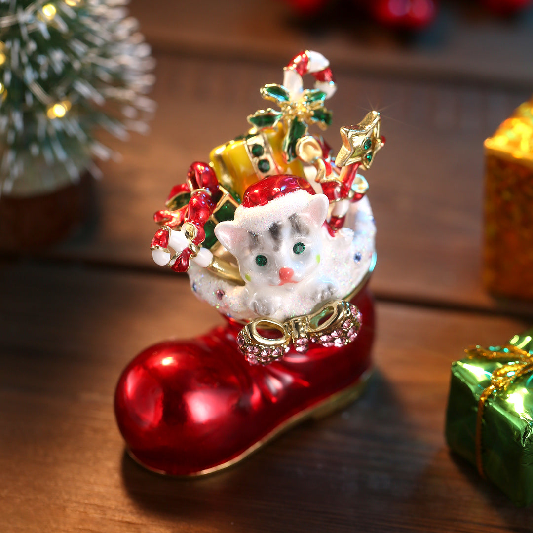 Santa's Christmas Boot & Cat Trinket Box