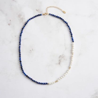 Lapis Lazuli Pearl Seed Bead Necklace