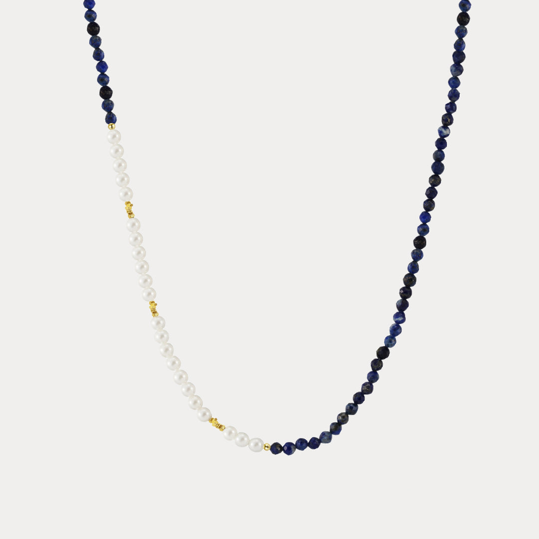 Lapis Lazuli Pearl Seed Bead Necklace