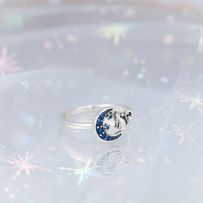 Silver Moon Cat Ring