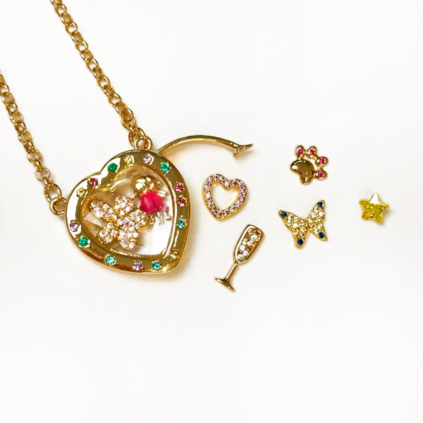 Personalized Dazzling Heart Charm Box Necklace