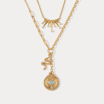 Talisman Evil Eye Crown Layered Necklace