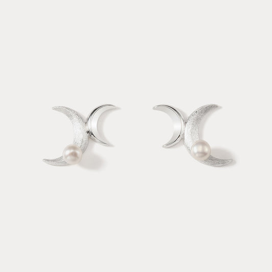 Silver Double Moon Earrings