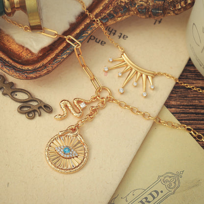 Talisman Evil Eye Crown Layered Necklace