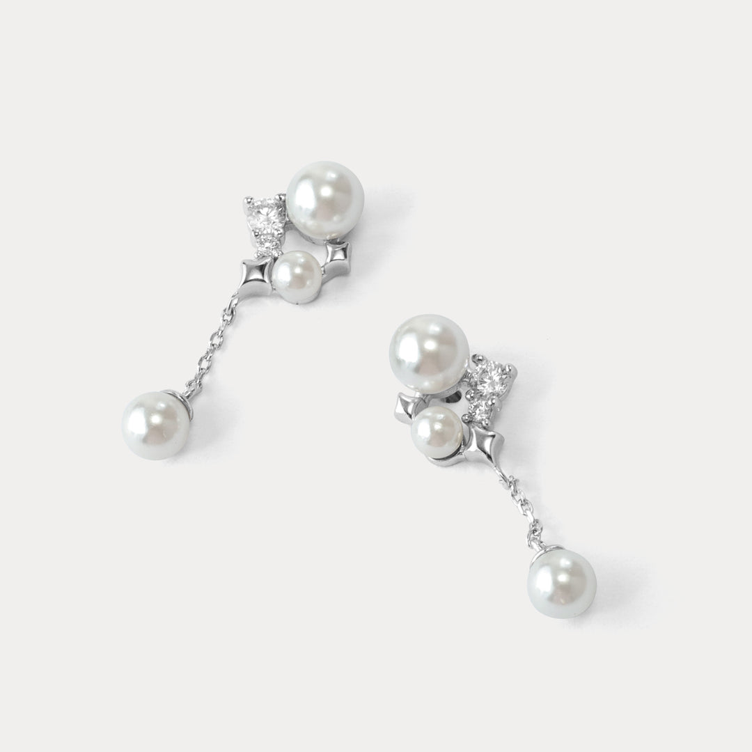 Silver Star Pearl Earrings