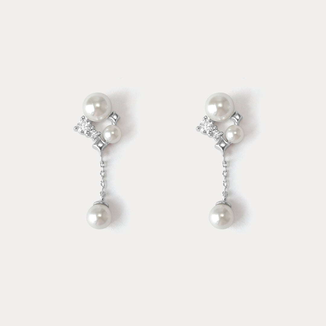 Silver Star Pearl Earrings