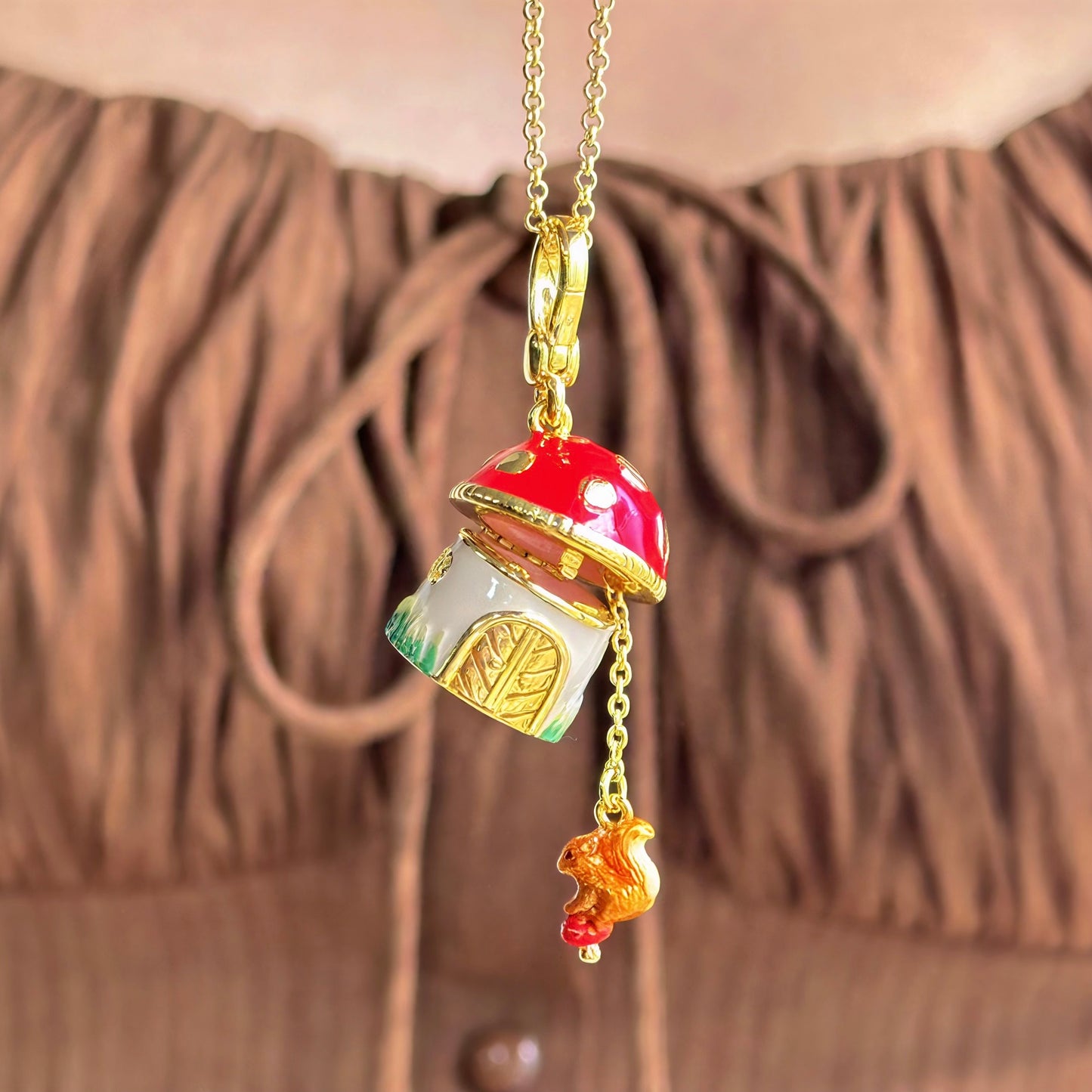 Mushroom House Squirrel Locket Pendant