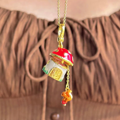 Mushroom House Squirrel Locket Pendant