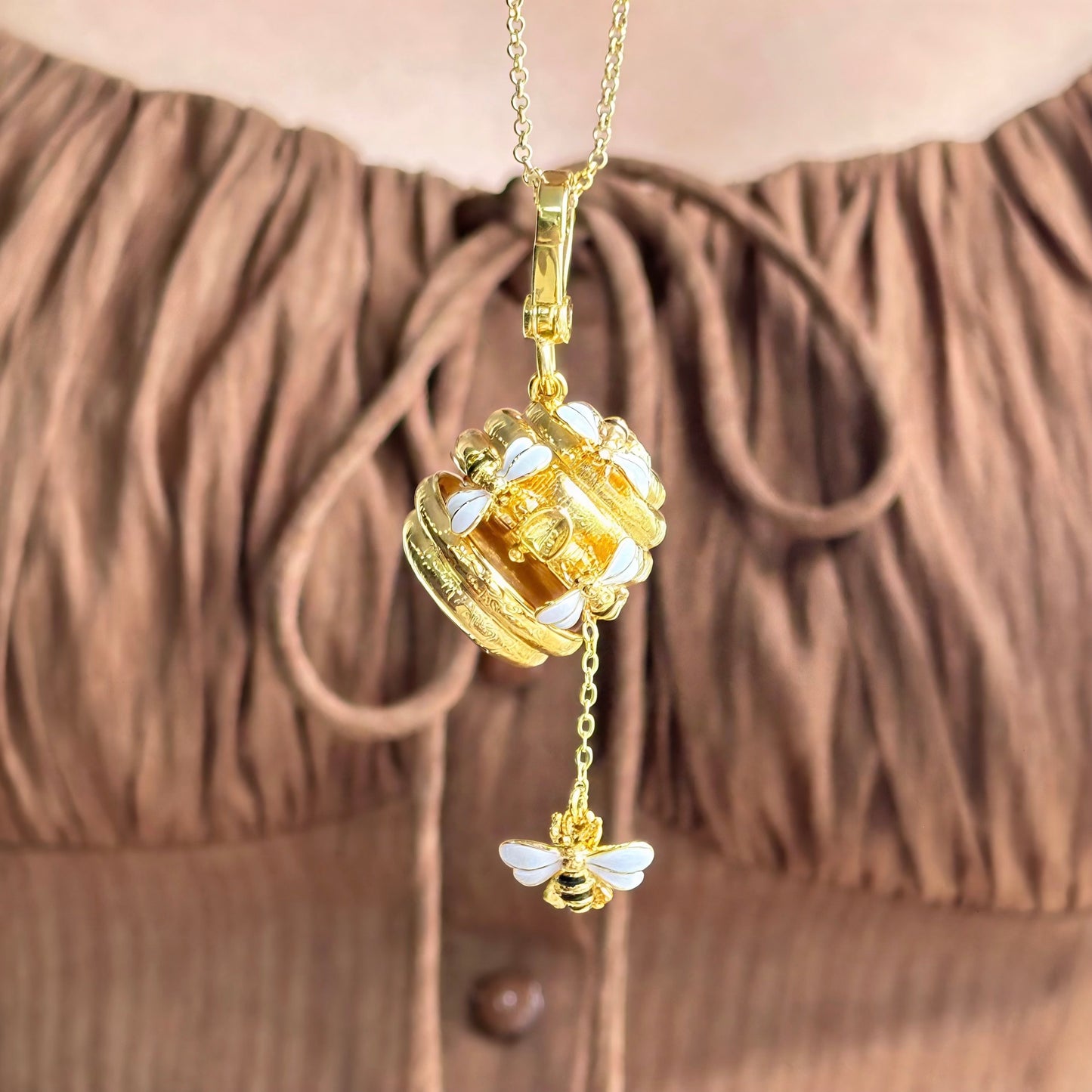 Golden Beehive Locket Pendant