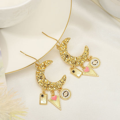 Evil Eye Crescent Earrings