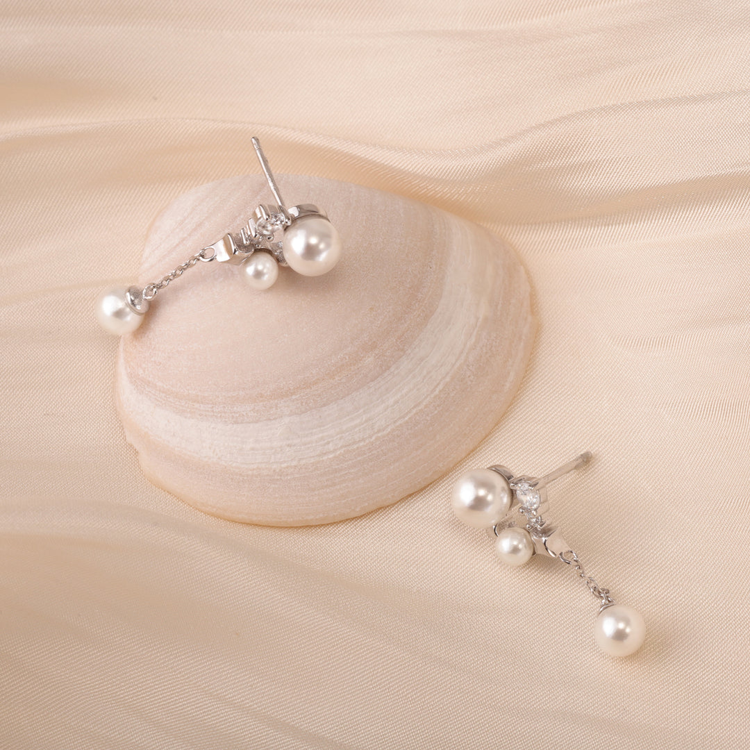 Silver Star Pearl Earrings